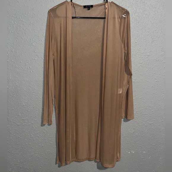 Julia Nude Sheer Cardigan with Side Slits - Picture 1 of 8